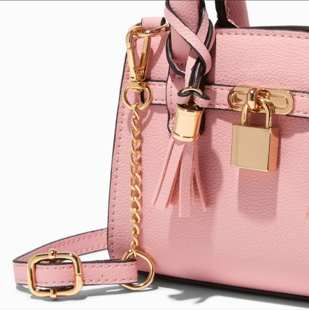 Pink Faux Leather Mini Crossbody Bag